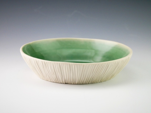 Rustic Wide Bowl with Silken Green